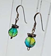 VTG 925 Faceted Glass 1in Drop Earrings Sterling Silver 2gtw Blue Green Swirl