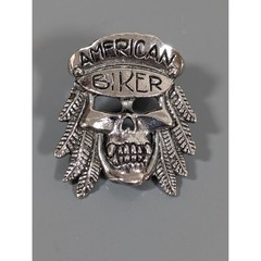 Vintage American Biker Skull Pin 3D Silver Tone Hat Lapel 1992 USA