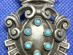 1890s Antique 50x40mm 800 Silver Crown Brooch Turquoise 22g Germany