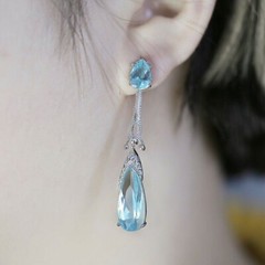 5.50Ct Pear Cut Lab-Created Aquamarine Party Drop Earrings 14K White Gold Plated