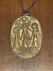 Vintage 1976 MMA Egyptian Revival King Tut Cartouche Pendant Necklace 23” Chain