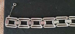 Antique Art Deco Pot Metal Paste Rhodium Plated Bracelet & Safety Chain 1920s