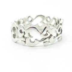 925 Sterling Silver Vintage Modernist Open Heart All Around Band Ring Size 11.75