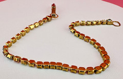 Vintage Rhinestone Bracelet Pastel Multi Color Gold Tone Tennis Cup Chain 6.75″