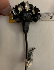 Francois by Coro Large Black Enamel and Cubic Zirconia Brooch/Pin