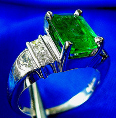 Original EARTH MINED EMERALD DIAMOND Deco Engagement Ring 14K GOLD Solitaire S 7
