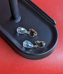 Vintage MCM Faceted Glass AB Aurora Borealis Dangle Gold Tone Clip On Earrings