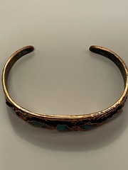 Vtg Bell Trading Post Solid Copper & Turquoise Corinthian Cuff Bracelet Made USA