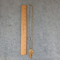 Vintage Crown Trifari Necklace Modernist Pendant Gold Tone, 23 Inches, Signed