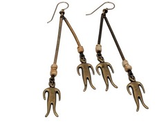 VTG Rare Figural Person Art Deco Artisan Handmade Hook Dangle Pierced Earrings