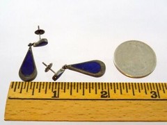 Sterling Silver Lapis Lazuli Inlay Teardrop Stud Earrings 925 4.8g 1.25 Inches
