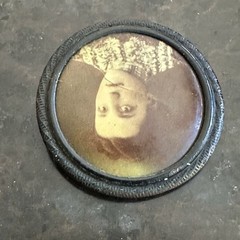Antique Victorian Round Mourning Brooch C-Clasp Young Woman Memorial Photo 1.5”