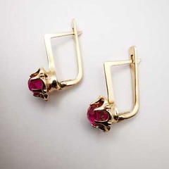 USSR Vintage Earrings Rose Gold 583 14K Star Jewelry Ideal Condition Ruby 4.4g