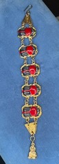 Gold Tone Double Linked Scarab Bracelet Red And Blue Enamel 7”