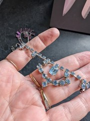 Vintage 1950s Baby Blue Rhinestone Choker Necklace Emerald Cut Drop Prong Set
