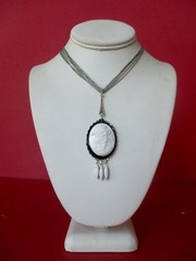 Vintage White Cameo Glass Pendant Necklace With Adjustable Necklace Length/Boho/