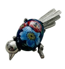 Vintage Mid Century Floral Glass Cabochon Figural Bird Brooch