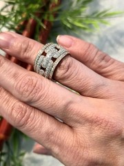 Vintage Silver &Rose Vermeil Wide Pave Band Ring SIZE 5