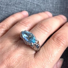 Marquise Sky Blue Topaz, London Blue and White Topaz Sterling Silver Ring-Size 8