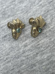 Vintage Signed JMS 1/20 12KGF GOLD FILLED Blue Crystal Screw Back 0.6” Earrings