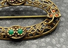 Vintage 1928 Brand Gold Tone Filigree Oval Brooch Etruscan – Victorian Style