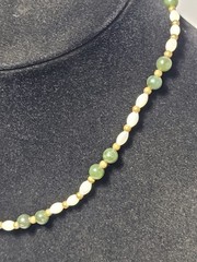 Vintage Green And White Beaded Necklace Natural Gemstones Brass Wire & Beads