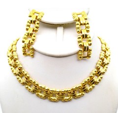 Quality Vintage Tank Track Jewelry Parure, Matching Book Chain Necklace Link