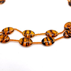 Vintage Amber Tortoise Glass Bead Necklace Double Strand Collar 17in