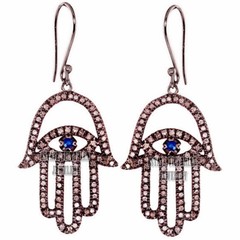 Stunning 2.59ctw Rose Cut Diamond Sapphire Silver Vintage Hamsa Earring Jewelry