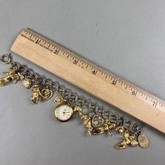 Vintage Kirks Folly Charm Bracelet Watch Angels Hearts Works! AS IS q3z
