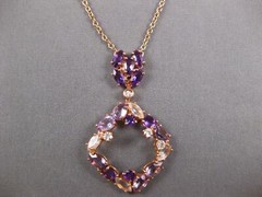 3.51CT DIAMOND & AAA AMETHYST & PINK QUARTZ 14K ROSE GOLD SQUARE ETOILE NECKLACE