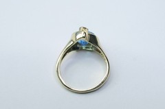 14K Gold Genuine London Blue Topaz & Diamond Accent “AJ 14K” Ring Sz 8 – 4.40 g