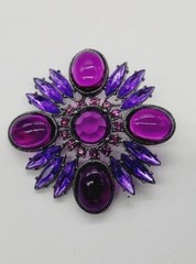 Flower Brooch PURPLE Gunmetal tone 2.5 in Art Deco Pin Statement Jelly Belly Vtg