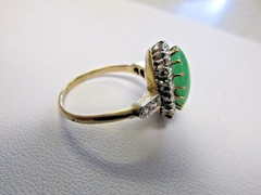 Vintage 18k Gold Green Jadeite Jade & Diamond Ring Size 7.5 Ornate MAKE OFFER
