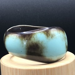 Chunky Exquisite Brown Turquoise Wide Wave Plastic Bangle Bracelet Art Western