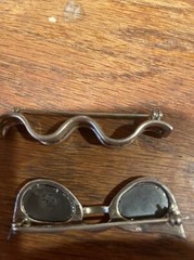 Sterling Cats Eye Sun Glasses Pin + Ribbon Pin Mexico 92.5 Both Well Made