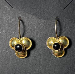 Gold Wash Sterling Silver & Black Onyx Dangle Flower Earrings Victorian Style
