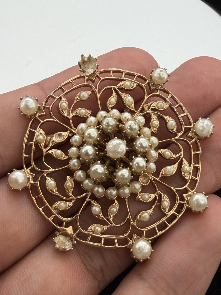 Vintage Accessocraft NYC Gold Silver Tone Faux Pearl Cluster Brooch Pendant