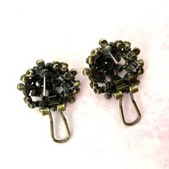 Vintage LaVintage Rhinestone Flower Earrings Burnished Gold Tone