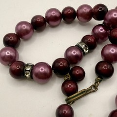 2 Vintage Faux Pearl Necklaces Blue Pink Burgundy Beaded Rhinestone