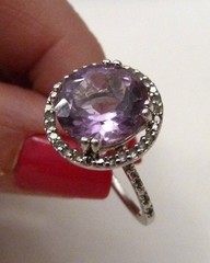 DESIGNER 6.84 CARATS AMETHYST WHITE TOPAZ GEMSTONE STERLING SILVER RING 9