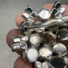 Vintage Brooch Domed Silver Tone Crystal Rhinestones 1.75 Inches