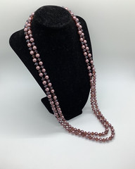 Vtg AB Smoky Lavender Purple Bead & Faux Pearl 59” Flapper Necklace Long