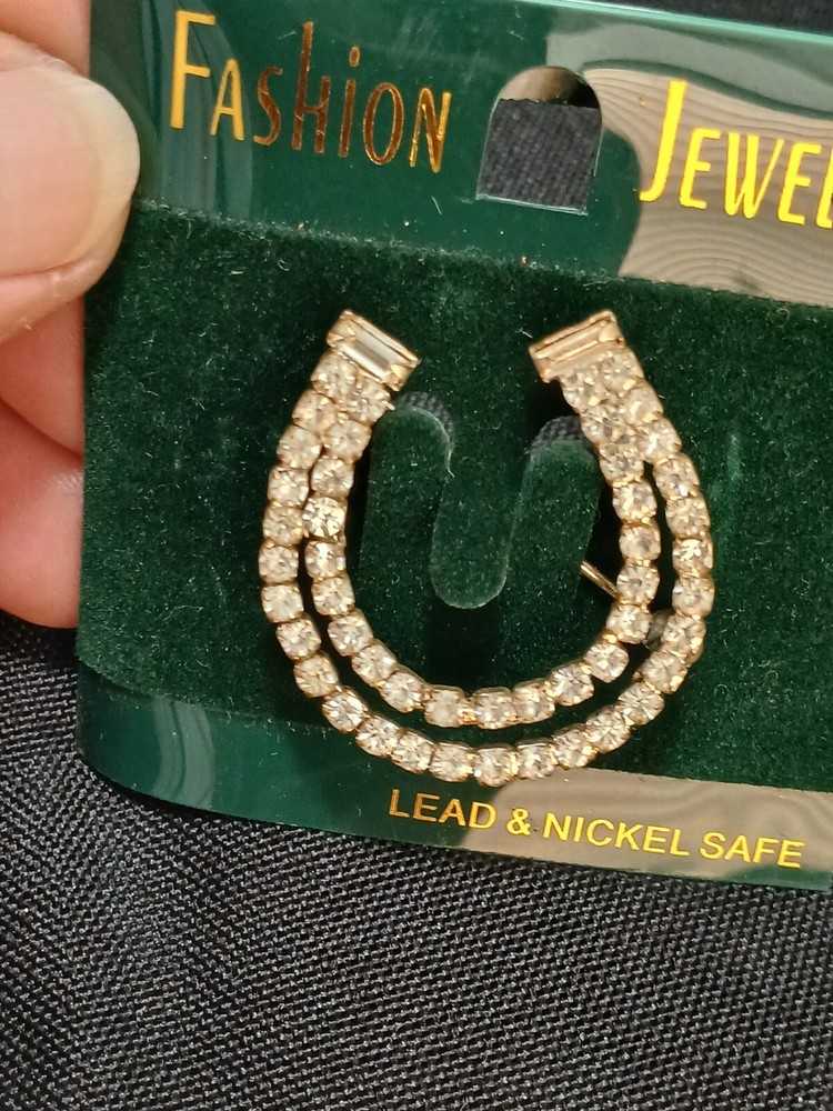 New Lovely Rhinestone Good Luck Lucky Horseshoe Brooch Pin