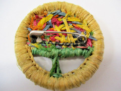 HANDMADE Flowers Tree of Life Pin Brooch Colorful Woven Natural Material 1-5/8″
