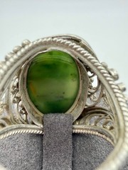 Vintage Soviet nickel silver ring with Jade.Women’s jewelry USSR.