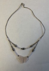Vintage Liquid Silver Two Strand Natural Stone Rose Quartz Beaded Necklace 19”