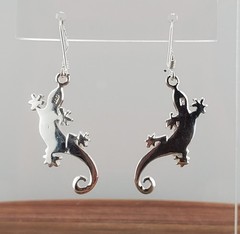 VTG 925 Gecko Lizard Earrings 1.5in Drop Sterling Silver 3gtw White MOP Inlay