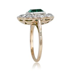 Vintage Art Deco Style Emerald Lab Created Diamond Wedding 14K Gold Finish Ring