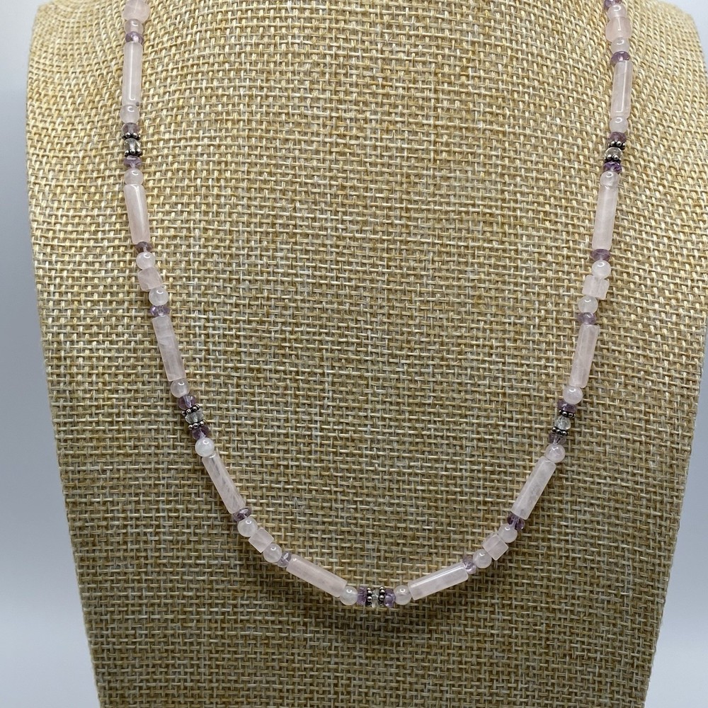 Sajen 925 Sterling Silver Necklace Rose Quartz Amethyst Beaded Accents Vintage
